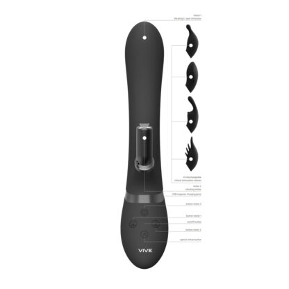Vive Chou Double Action Interchangeable Rabbit Vibrator Black - Image 2